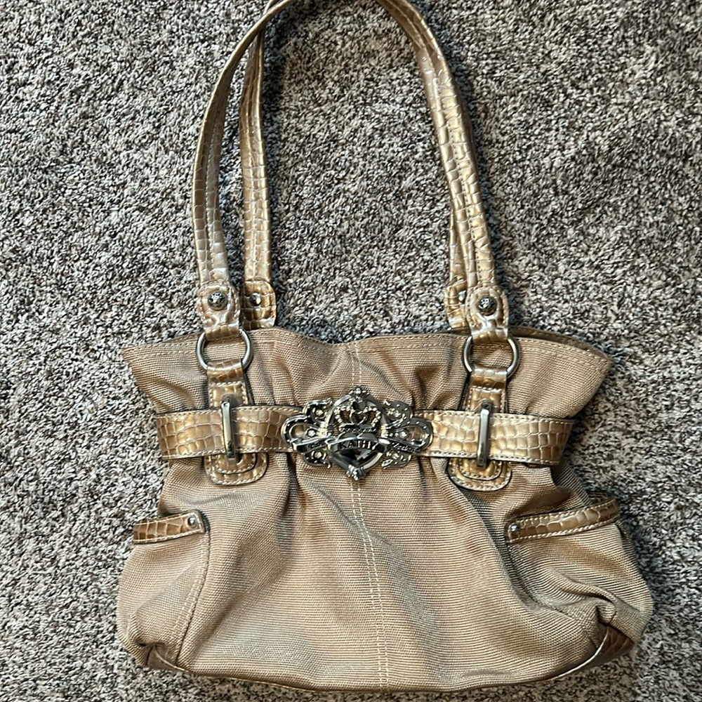 Kathy Van Zeeland Gold Croc-Trim Hobo Shoulder Bag, 90’s - 2000’s